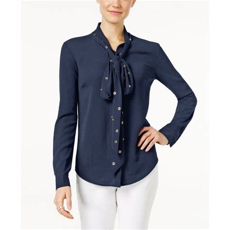 michael kors blue tie|Michael Kors tie neck blouse.